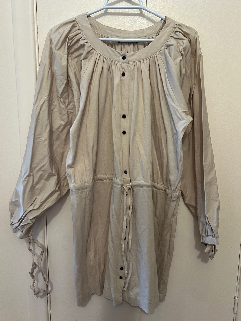 Zara Beige Long-Sleeve Button Front Tunic Dress